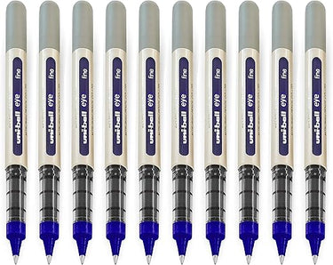 uni-ball - Uni Mitsubishi Pencil - 10 Stylos Eye Fine UB-157 - Stylo Roller Encre Liquide Bleue - Pointe 0,7 mm - Écriture Medium